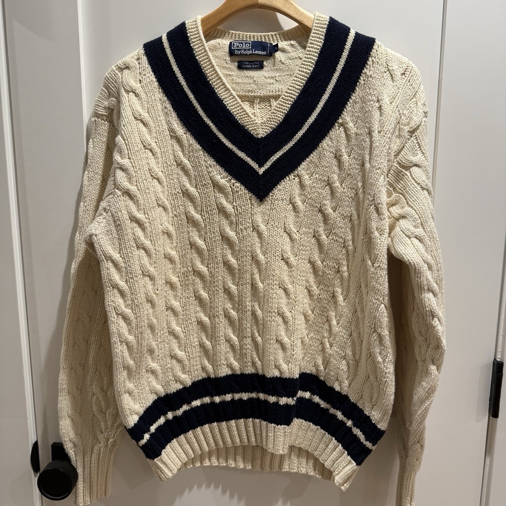 Polo Ralph Lauren Hand Knit Cable-knit Sweater Size XL Preppy Collegiate Cricket
